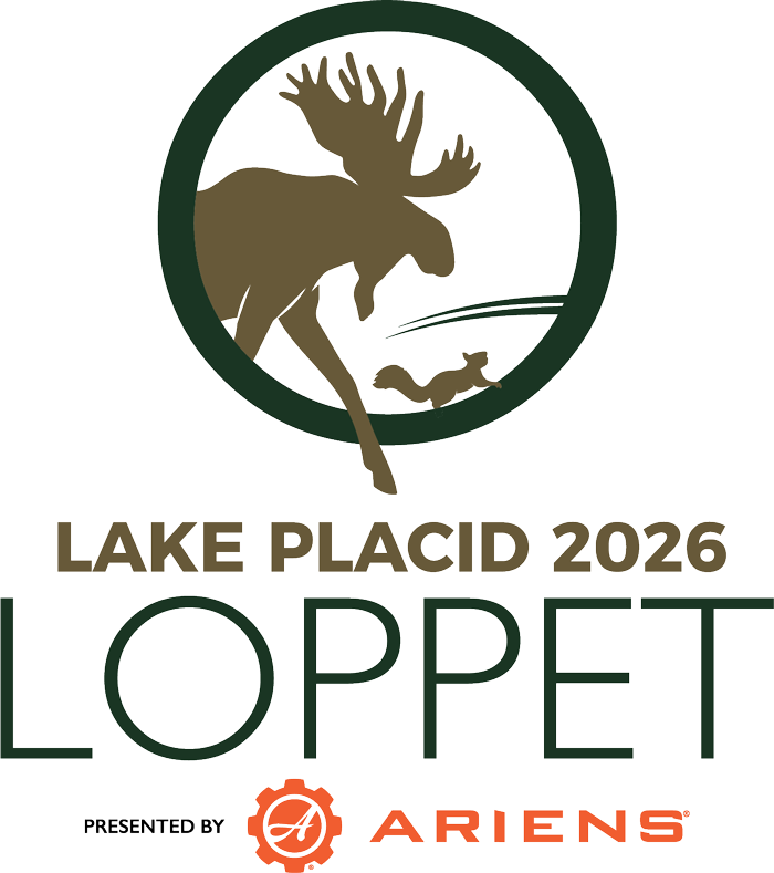 LAKE PLACID 2026 LOPPET PRESENTED BY ARIENS - Logo with graphic of a moose and squirrel within a circle
