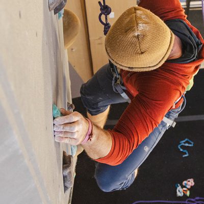 Climbing on the top rope wall at Mt Van Hoevenberg in Lake Placid, NY.