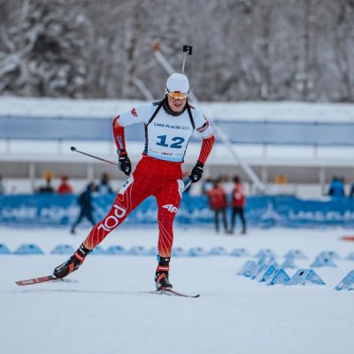 Biathlon racer in action