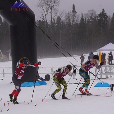 College athletes line up to start a race at Mt Van Hoevenberg